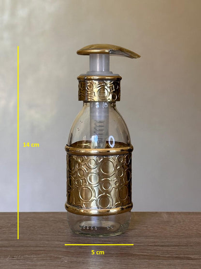 150 ml Glass Soap Dispenser with Embossed Circular Brass Sleeve and Pump
