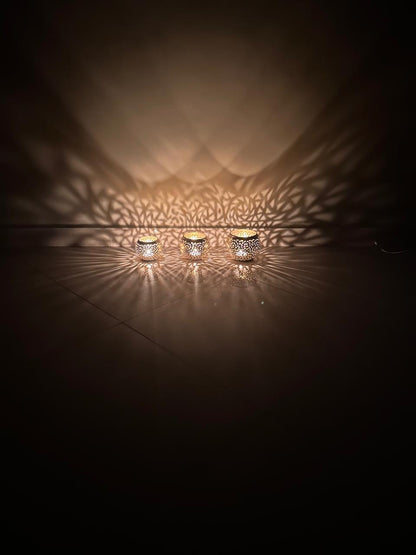 Set of 3 Handmade Brass Candle Holders with Openwork Design