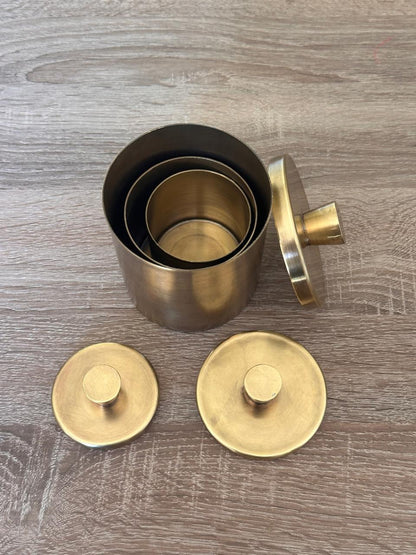 Set of 3 Handmade Brass Storage Canisters with Lids