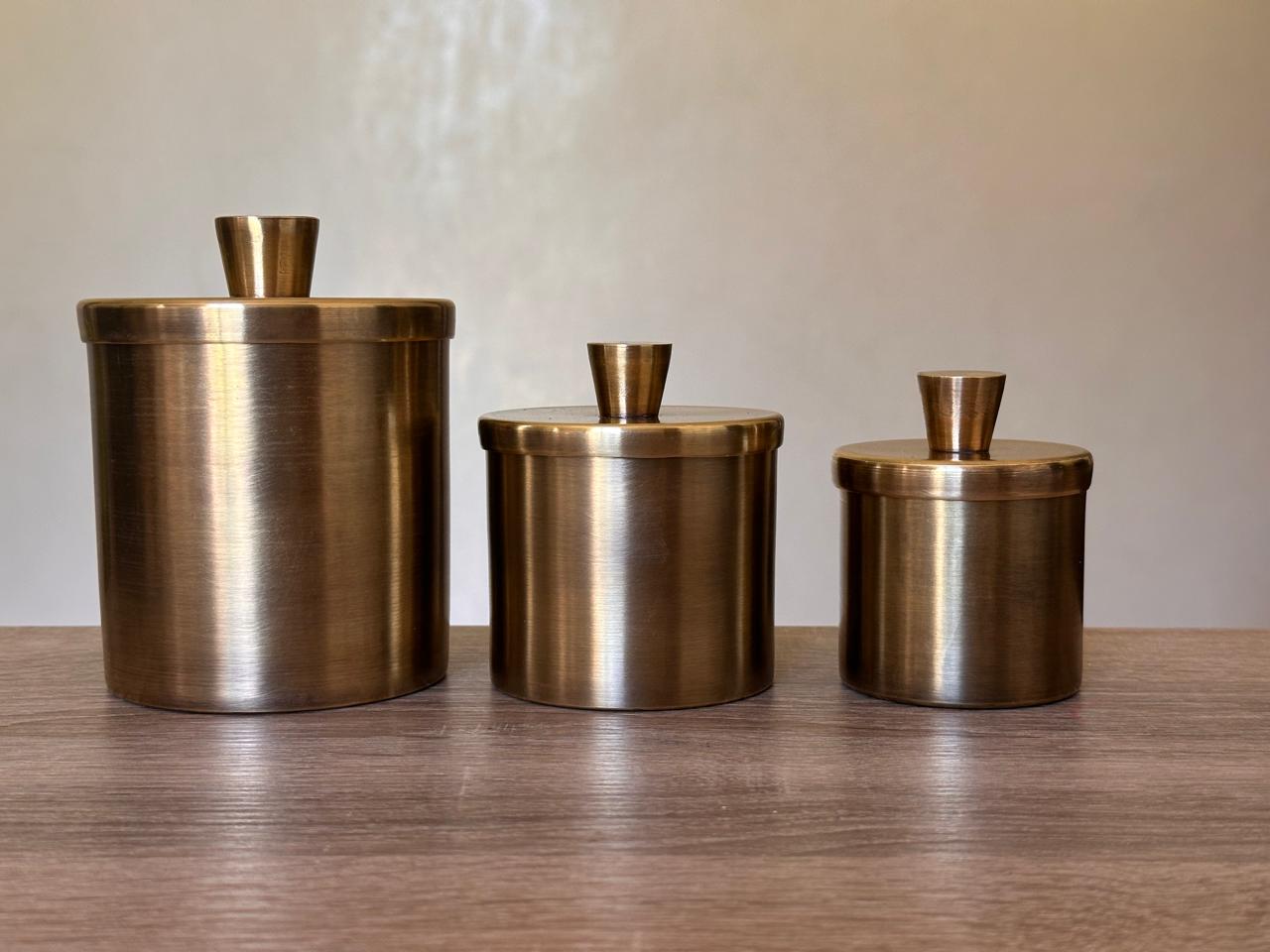 Set of 3 Handmade Brass Storage Canisters with Lids