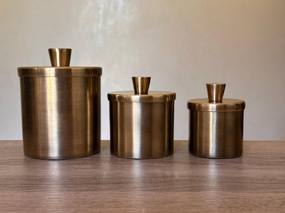 Set of 3 Handmade Brass Storage Canisters with Lids