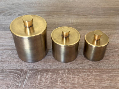 Set of 3 Handmade Brass Storage Canisters with Lids