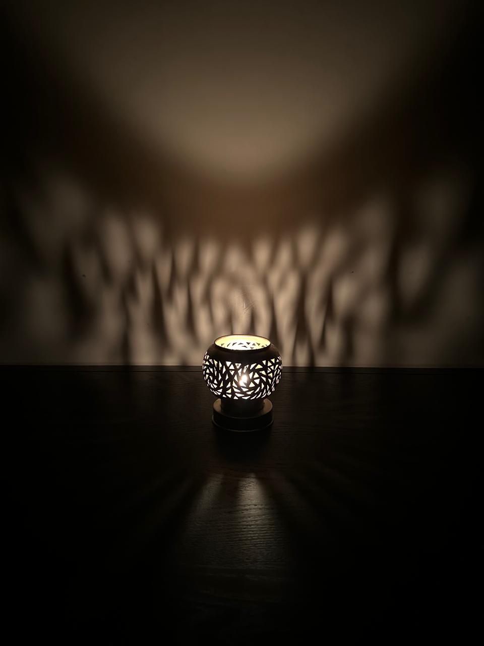 Handcrafted Brass Candle Holder with Leaf-Cut Pattern
