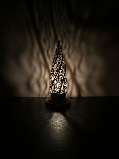 Handcrafted Brass Candle Holder with Pointed Silhouette and Arabesque Cutouts