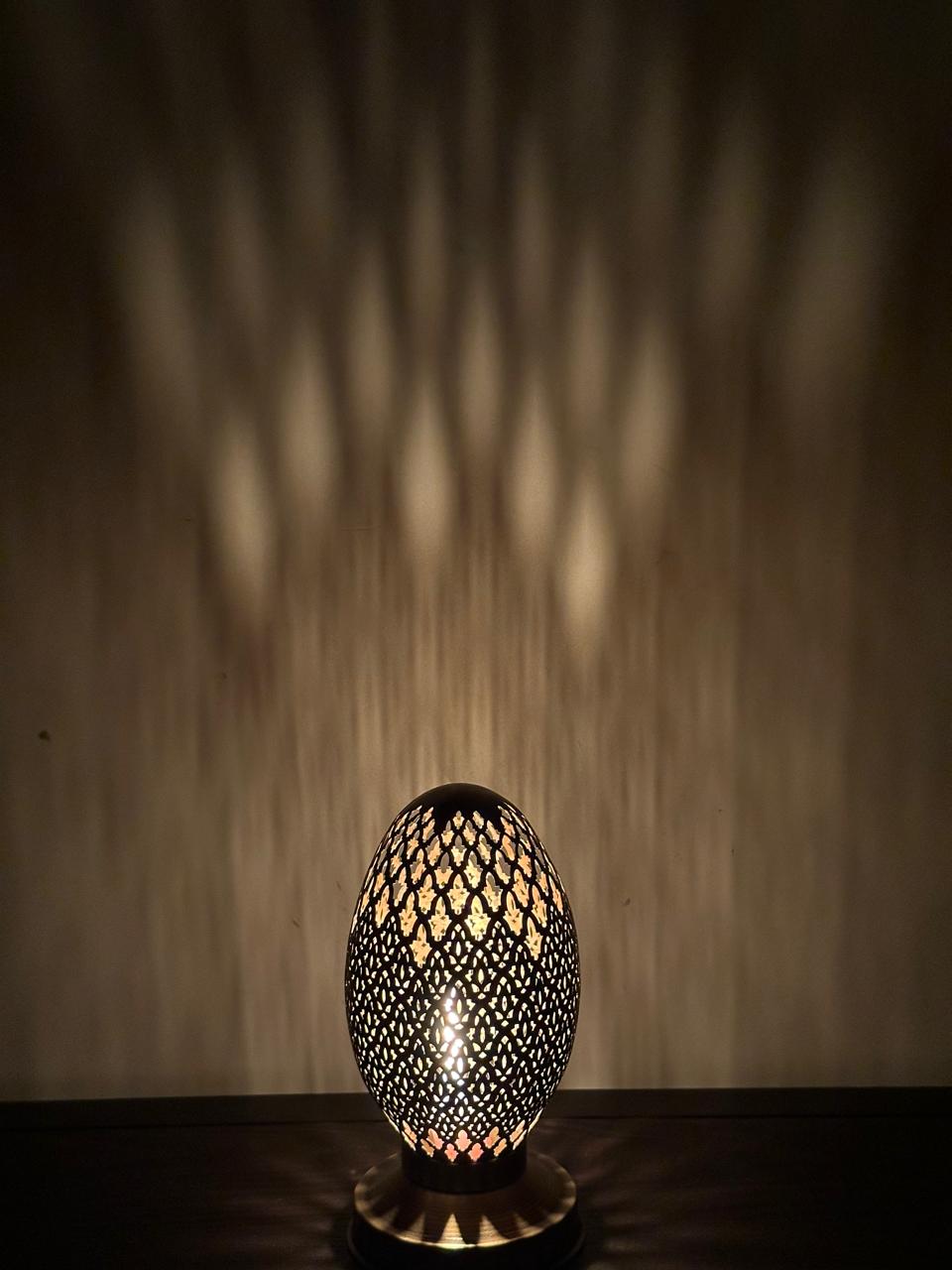 Handcrafted Brass Candle Holder with Oval Shape and Floral Lattice Cutouts