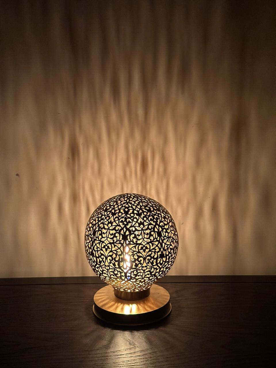 Handcrafted Brass Candle Holder with Round Shape and Arabesque Cutouts