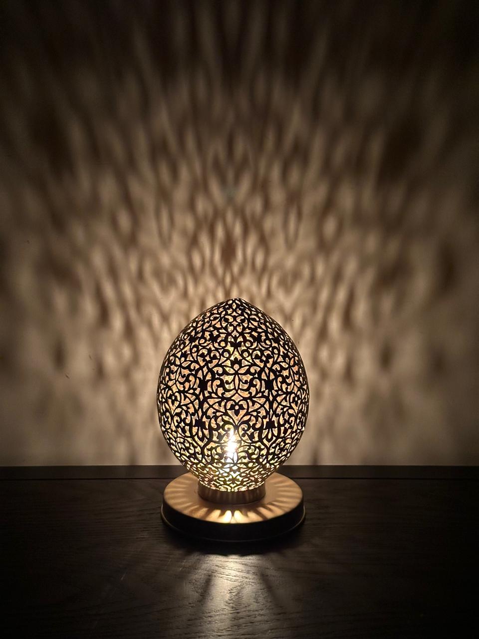 Handcrafted Brass Candle Holder with Oval Shape and Arabesque Cutouts