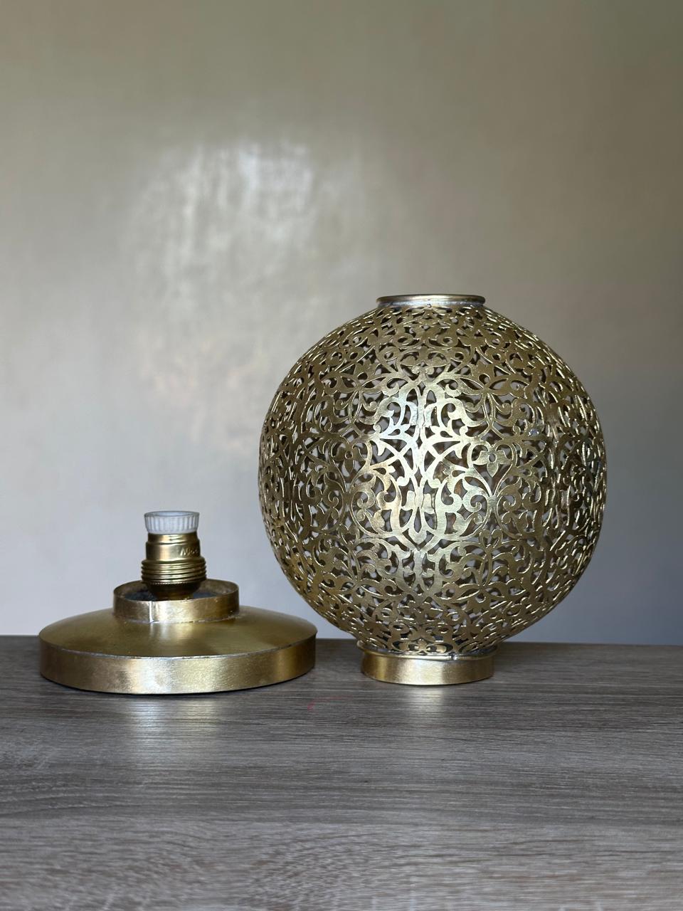 Handcrafted Brass Table Lamp with Round Openwork Shade