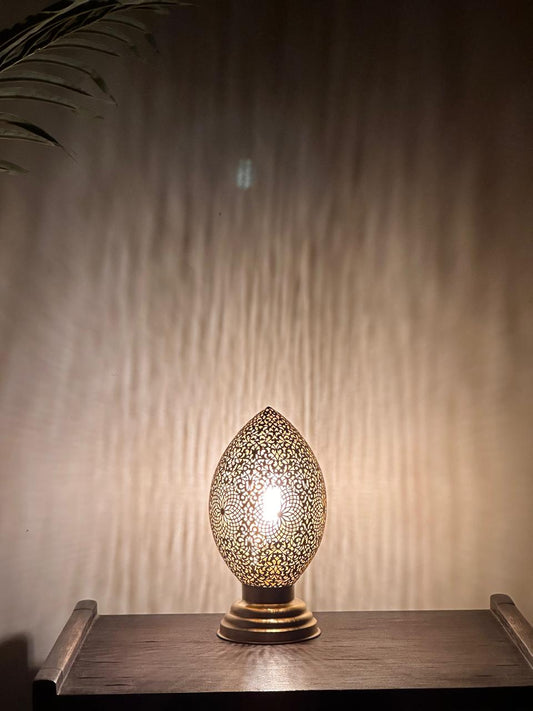 Handcrafted Brass Table Lamp with Oval Openwork Shade