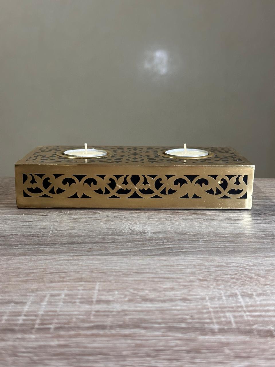 Handmade Rectangular Brass Candle Holder for Two Candles