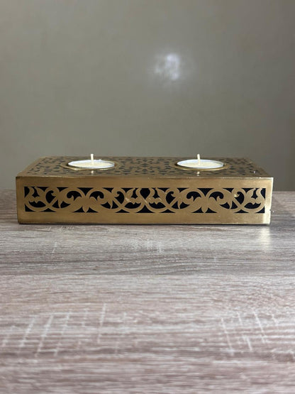 Handmade Rectangular Brass Candle Holder for Two Candles