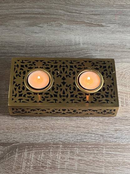 Handmade Rectangular Brass Candle Holder for Two Candles