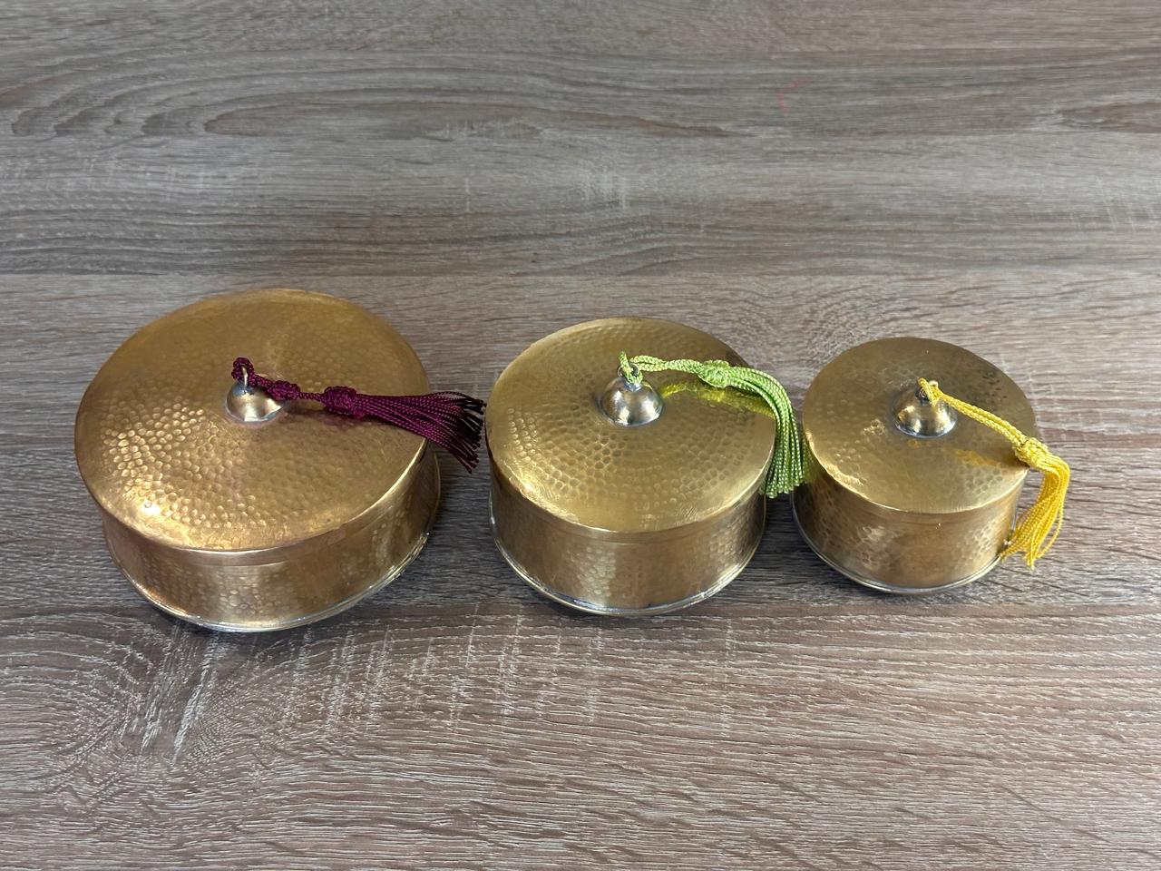 Handcrafted Hammered Brass Decorative Boxes with Lids – Set of 3