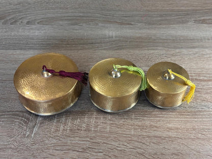 Handcrafted Hammered Brass Decorative Boxes with Lids – Set of 3