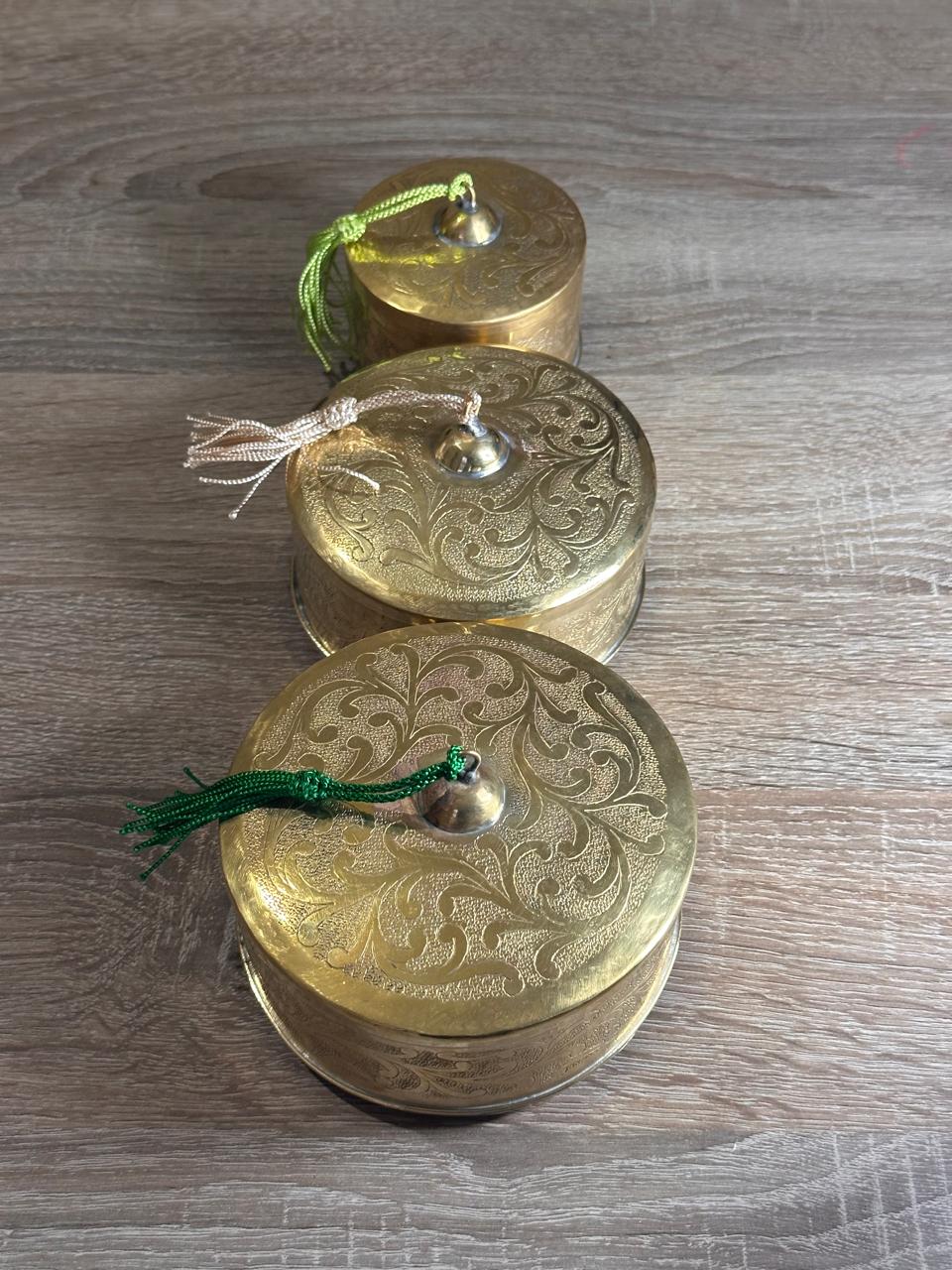 Handcrafted Floral Engraved Brass Decorative Boxes with Lids – Set of 3