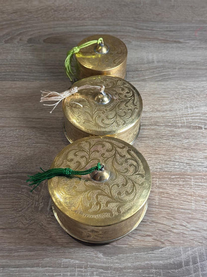 Handcrafted Floral Engraved Brass Decorative Boxes with Lids – Set of 3