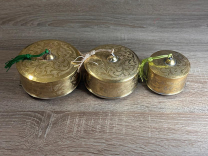 Handcrafted Floral Engraved Brass Decorative Boxes with Lids – Set of 3