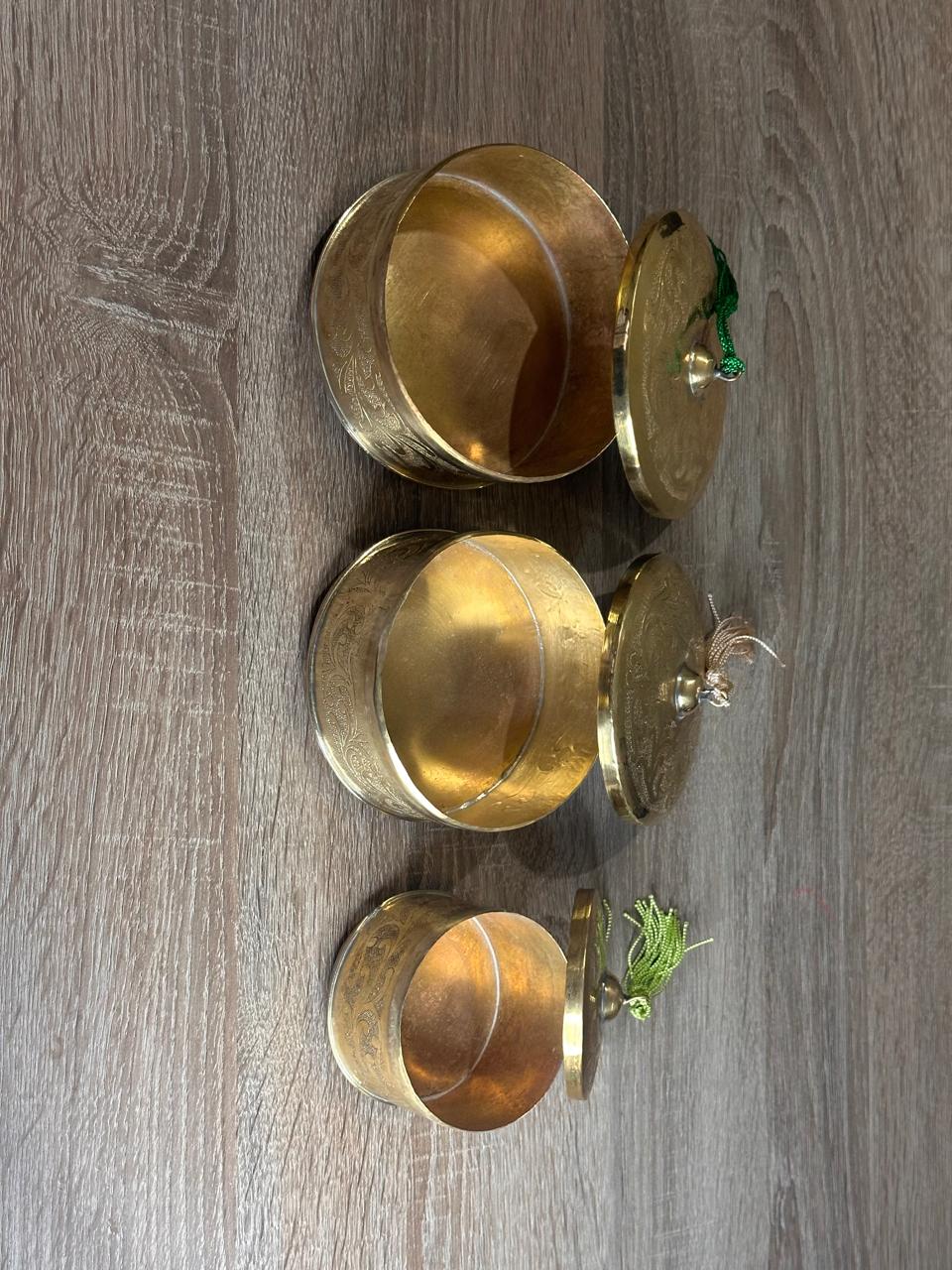 Handcrafted Floral Engraved Brass Decorative Boxes with Lids – Set of 3