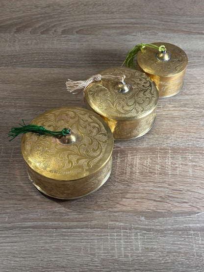 Handcrafted Floral Engraved Brass Decorative Boxes with Lids – Set of 3