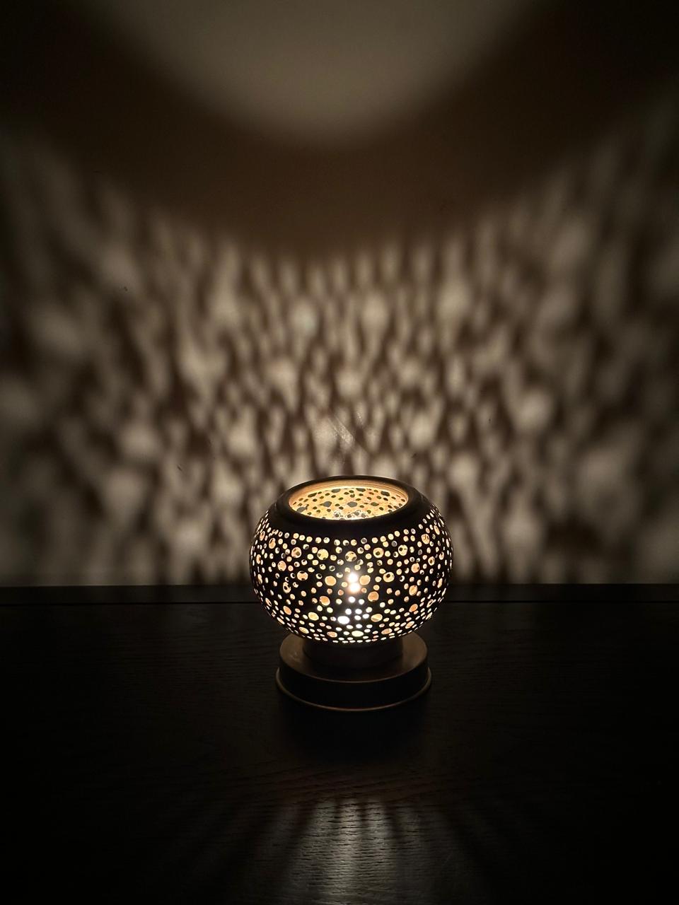 Handcrafted Brass Candle Holder with Round Perforated Pattern