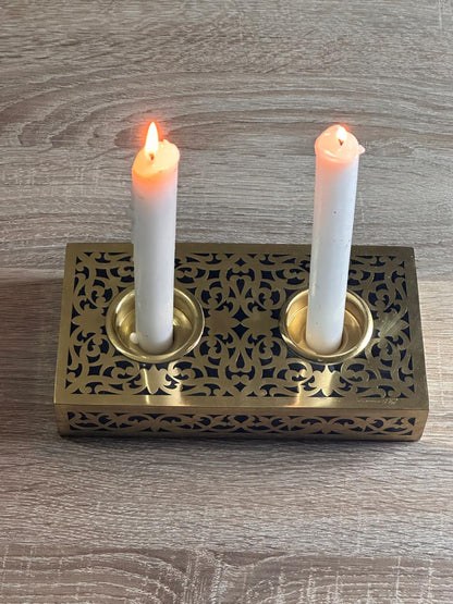 Handmade Rectangular Brass Candle Holder for Two Candles