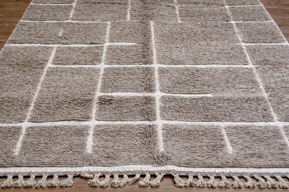 Berber Thick Wool Rug – Soft Grid Ivory