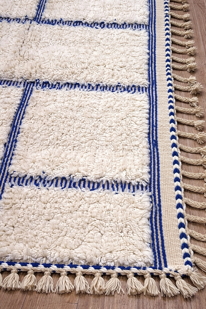 Berber Thick Wool Rug – Linear Grid Blue